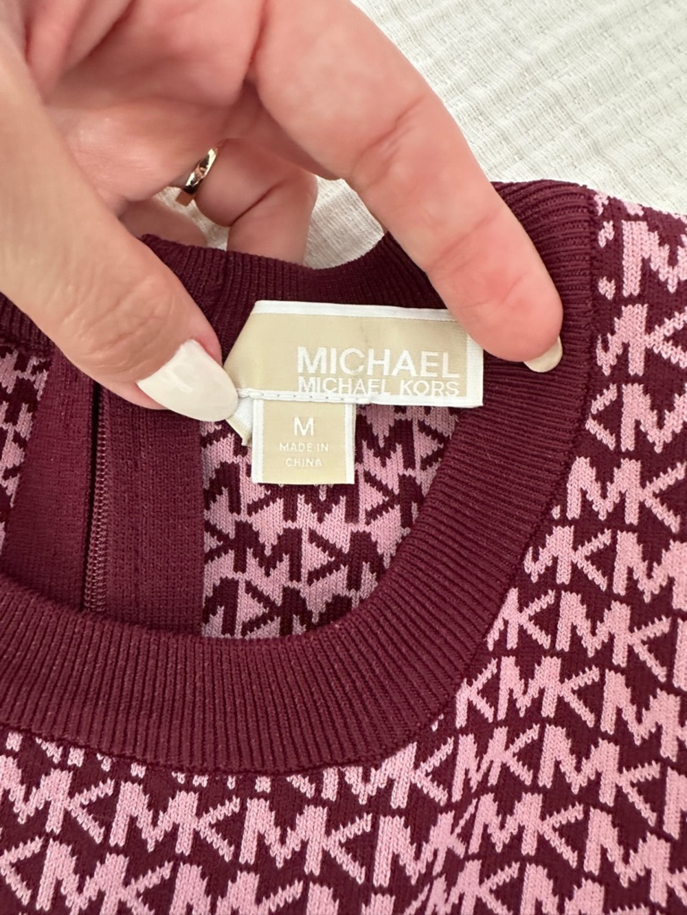 Michael Kors Burgundy and Pink Short-Sleeve Knit Logo Dress - Picture 4 of 7